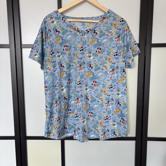 Walt Disney World EPCOT 2019 V-neck Short Sleeve Top Women’s 1X Blue Vacation - Picture 1 of 12